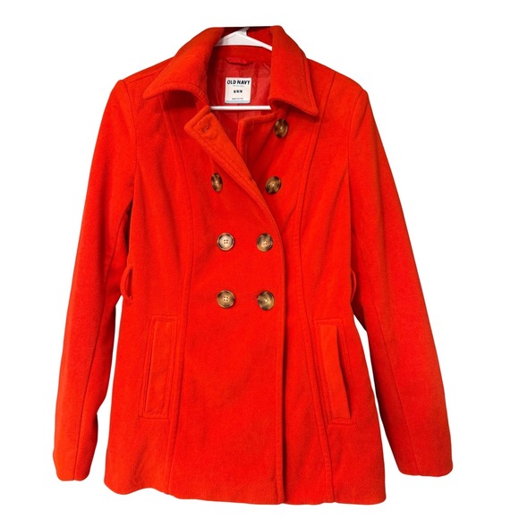 Old Navy Jackets & Blazers - Old Navy Womens Red Fleece‎ Double Breasted Pea Coat Jacket Size M